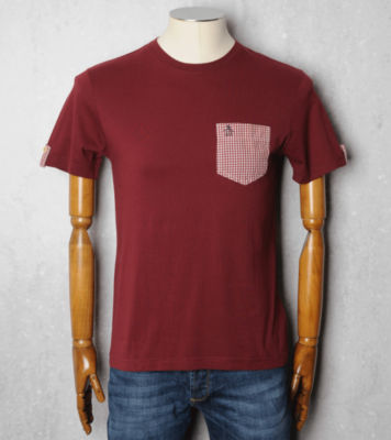 Gingham Pocket T- Shirt- Exclusive Burgundy/White