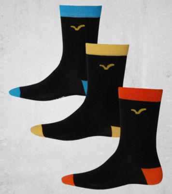 3 Packet Socks Black/Orange/ Yellow/ Blue