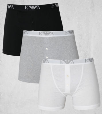 Emporio Armani 3 Pack Button Boxers Grey/ White/ Black